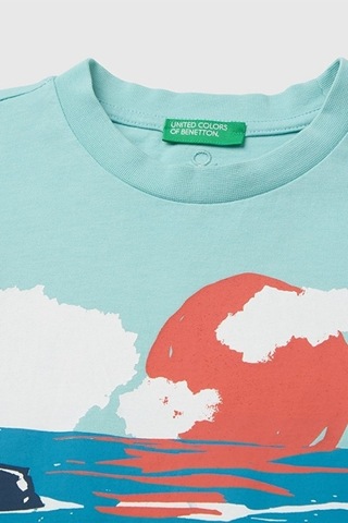United Colors Of Benetton Erkek Çocuk Turkuaz Mix Önü Baskı Detaylı Bisiklet Yaka T-shirt 6-14 Yaş -2856