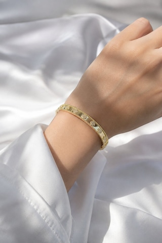 Gold Renk Pirinç Yonca Model Zirkon Taşlı Kadın Kelepçe Bileklik Çok renkli 31725674