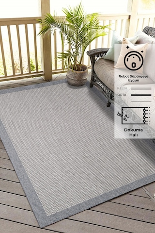 Konfor Sisalux 3092 Gri Jüt Tabanlı Modern Dokuma Kilim Sisal Hasır Halı Gri