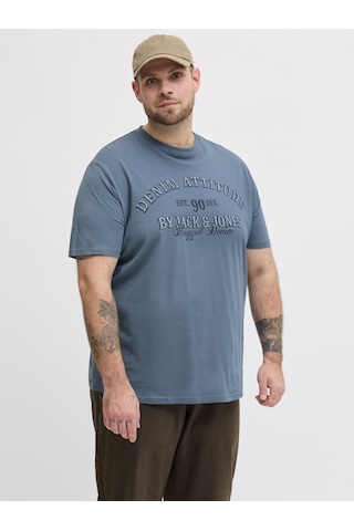Jack & Jones Jack Jones Yazı Baskılı Büyük Beden Erkek Tişört 12294518 Mavi