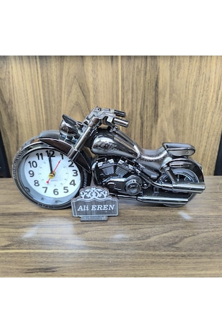 Kişiye Özel Motorsiklet Analog Masa Saati Gri - Gümüş