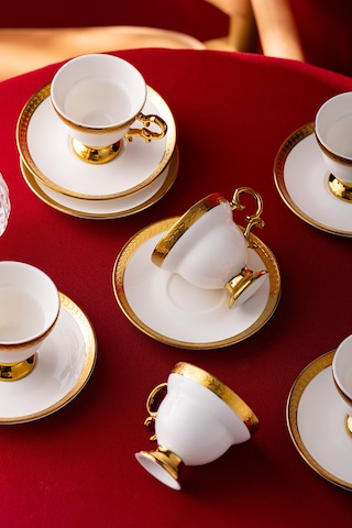 İstanbul Porselen Çırağan 6 Kişilik Kahve Fincan Takımı Beyaz