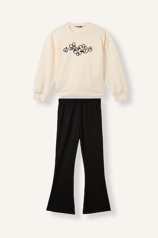 Defacto Baskılı Uzun Kollu Sweatshirt Üst İspanyol Paça Alt 2li Takım Kız Çocuk I1138a826auer119 Ekru-er119