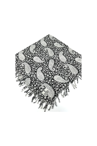 Shawl Secret Sökme Boncuklu Pamuk Yazma - 05868 Siyah-beyaz