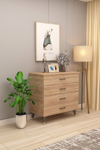 Asra Trend 4 Çekmeceli Şifonyer ŞF-02 %100 MDF Geniş Saklama Ünitesi Sonoma