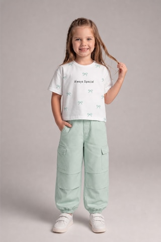 Aden Kids 10-13 Yaş Yeşil Renk Oversize Kız Çocuk Pamuk Keten Pantalonlu Alt Üst Takım Pembe