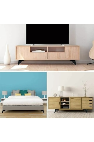 Novahub 4'lü Yedek Mobilya Ayağı Seti, 15cm, Üçgen, Siyah, Paslanmaz Demir, Kendin Yap Masa Ayakları -