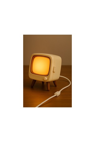 Retro Tv Tasarımlı Usb Gece Lambası Dekoratif Masa Ve Gece Işığı Bej