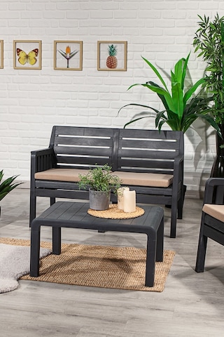 Lara 2 1 1 S Bahçe Takımı Balkon - Bahçe - Teras Mobilyası / Antrasit Gri
