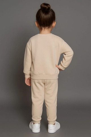 Kız Çocuk %100 Pamuk Gül Baskılı Eşofman Takımı Bej