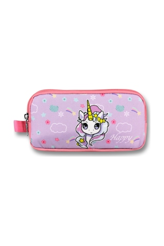 Ümit Çanta Turkuaz Pembe Gökkuşağı Unicorn Desenli Kalem Çantası - Kız Çocuk - 5017 Lila - Pembe