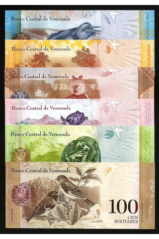Venezuela Eski Kağıt Para Seti 2-5-10-20-50-100 Bolivar, 2013-2015