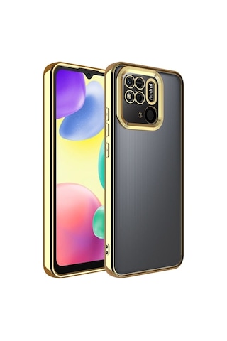 Xiaomi Redmi 10c Kılıf Kamera Korumalı Logo Gösteren Zore Omega Kapak Gold