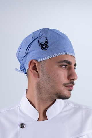 Chef Bone Kep Aşçı Şef Şapkası Kuru Kafa Desenli Mavi Çok Renkli