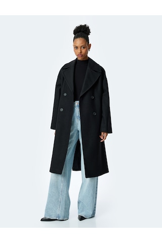 Koton Cepli Düğmeli Kruvaze Oversize Kaşe Kaban Siyah 5wak00429ew