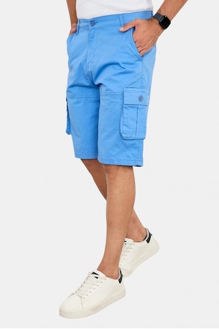 Deepsea Erkek Mavi Likralı Gabardin Modern Fit Kargo Kapri Şort Çok Cepli Yazlık Rahat Kesim Şort 2002014