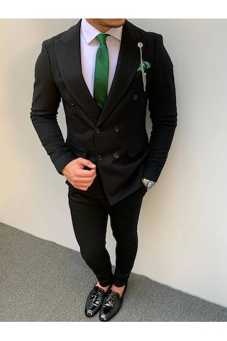 Modefendi Slim Fit Kaşe Kruaveze Ceket Siyah