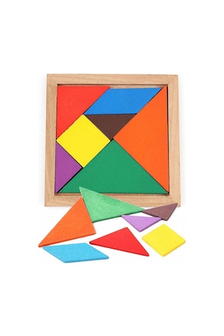 Ahşap Kare Tangram Zeka Oyunu Renkli 7 Parça 11x11cm