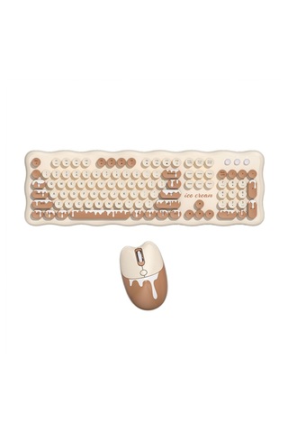 Mofıı Ice Cream Kablosuz Klavye Mouse Seti 2.4g Retro Yuvarlak Tuşlu 104 Tuş Set Optik