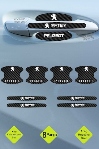 Peugeot Rifter Kapı İçi Koruma Seti Rifter Serisine Uygun Karbon Desenli Şık Beyaz Yazılı Tasarım