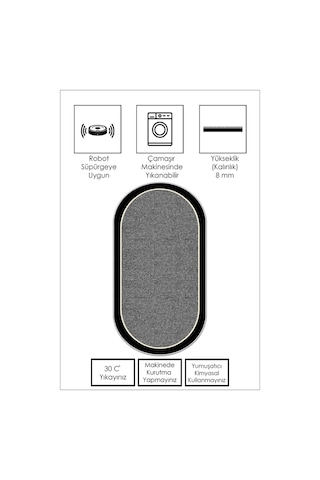 West Home Makinede Yıkanabilir Kaymaz Taban Leke Tutmaz Oval Modern Yolluk Ev Dekorasyonu İçin Gri Kesme Yolluk Wh478 Grey Oval Yolluk