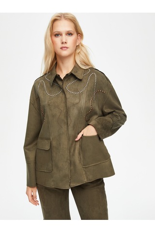 Trok Taş Detaylı Süet Ceket 69203 U6920354 Haki