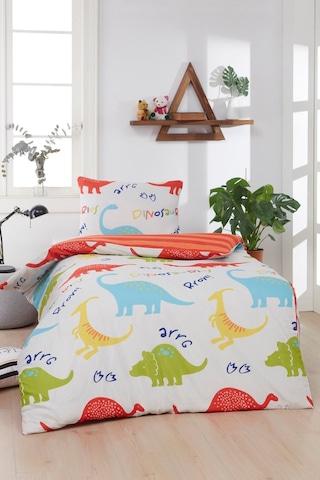 Enlora Home Junior Nevresim Seti Tek Kişilik Dinazorus Beyaz