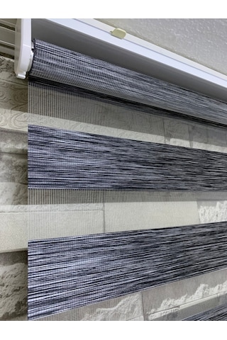 Antrasit Gri Renk Bambu Zebra Perde (Etek Boncuklu)