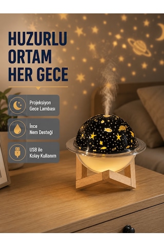 Shnstore Aromaterapili Usb Hava Nemlendirici Projeksiyon Işıklı, Sessiz Ve Şık Tasarım Shntknd0720