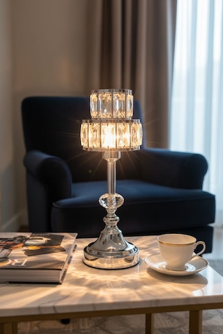 Kristal Dekoratif Taşlı Abajur Gümüş Frk178b