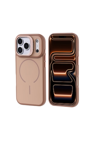 Zore Apple iPhone Uyumlu 17 Pro Max Kılıf M-safe Şarj Özellikli Kamera Standlı Omsy Notron Kapak - Gold Altın