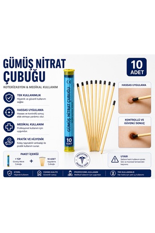 Gümüş Çubuğu 10 Adet Tek Kullanımlık Medikal Uygulama Çubuğu