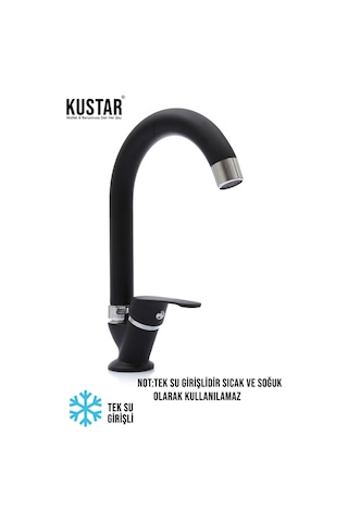 Kustar Tek Su Girişli Mat Siyah Mix Lavabo Bataryası Aç Kapa Musluk