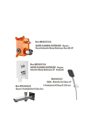 Bien 2f Square Water Flowbox Sistemleri Ankastre Banyo Bataryası Seti Krom