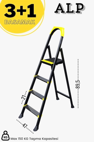 Alp Siyah 3+1 Metal Basamaklı Katlanabilir Merdiven 3+1