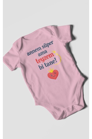 Morivokids Annem Süper Ama Teyzem Bi Tane Kısa Kollu Bebek Body %100 Pamuk Koyu Pembe