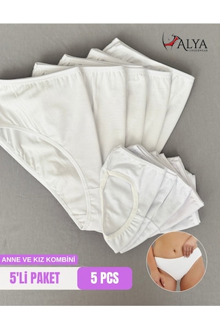 Alya Underwear Anne Kız Kombin Pamuklu Külot - Beyaz Slip İç Çamaşırı - 5'li Paket Beyaz-p05