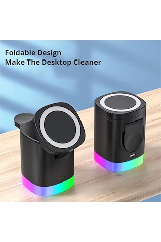 3in1 Magsafe Uyumlu 15w Rgb Kablosuz Şarj Standı Apple Uyumlu iPhone Android T