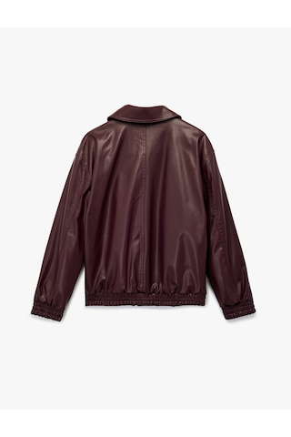Koton Klasik Yaka Cepli Fermuarlı Suni Deri Oversize Bomber Ceket Bordo 6wal20150ıw Bordo