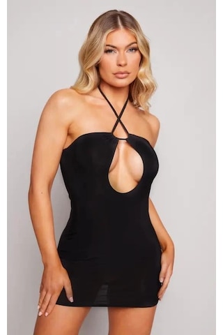 Colezium Bayan Siyah İpli Mini Elbise Çok Renkli