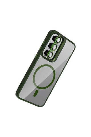 Joko Samsung Galaxy S24 Fe Remim Lensli Magsafe Standlı Kapak - Koyu Yeşil Düz Renkli