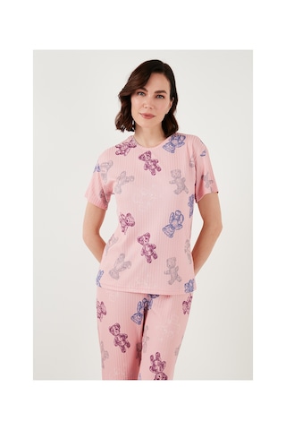 Lela Regular Fit Kısa Kollu Bayan Pijama Takımı 65740104 Pembe