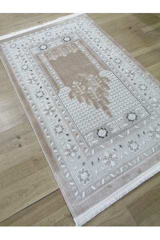 Pırlanta Evva Halı Seccade Parlak Yumuşak Dokulu Kadifemsi Yüzey Bej