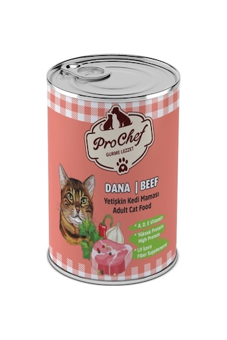 Prochef Dana Etli Kıyılmış Konserve Yetişkin Kedi Maması 12 x 415 G