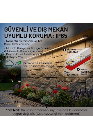 Şerit Led Gün Işığı 220v Yüksek Parlaklık 120 Led/m Tak Çalıştır Fişli Anahtarlı Silikonlu İç/dış M 2.5 Metre