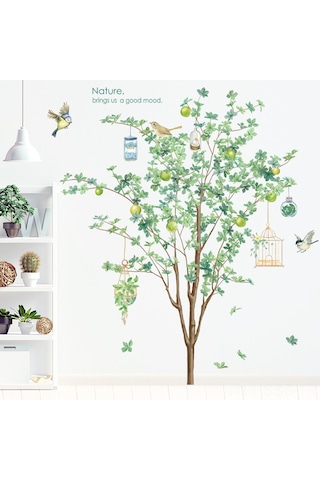 Springsun Yeşil Orman Desenli Otomatik Yapıştırıcı Duvar Sticker, Oturma Odası Dekorasyonu, Su Geçirmez Materyal, Büyük Ağaç Arka Plan, İç Mekan Zenginleştirici Diğer