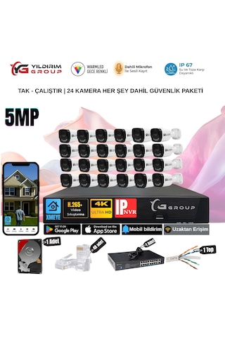 Yıldırımgroup 24 Kameralı Sesli 5mp Ip-gece Renkli Araç Ve Yüz Tanımalı Kamera Sistemi-hazır Kamera Seti