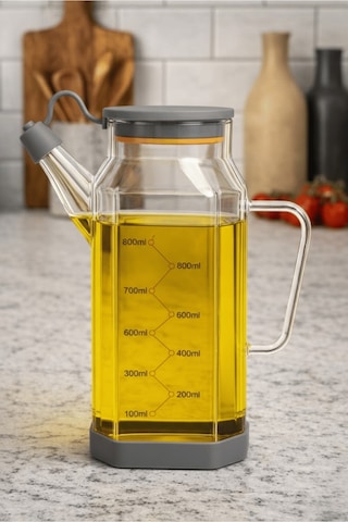 Şeffaf Cam 800 Ml Yağdanlık Sürahi Akıtmaz & Kaymaz Silikon Tabanlı Yağlık - Gri Gri