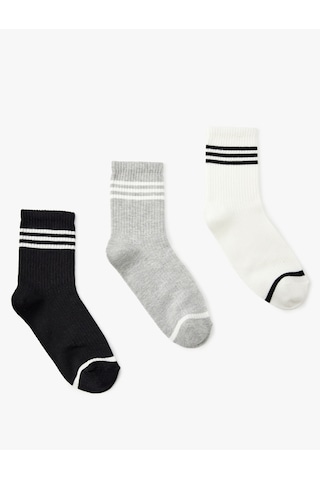 Koton 3'lü Çizgili Çok Renkli Tenis Çorap Seti Multıcolor 5sak80288aa Mavi