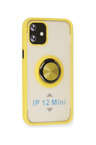 Newface - 128 - iPhone Uyumlu 12 Mini Kılıf Montreal Yüzüklü Silikon Kapak - Csmo-tex - - Sarı